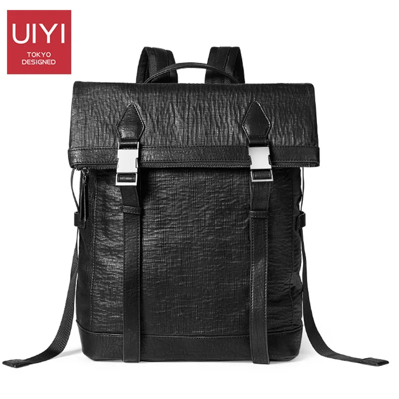 

Men's backpack 14 inch laptop bag three-dimensional woven texture splash-proof PU leather stitching British style
