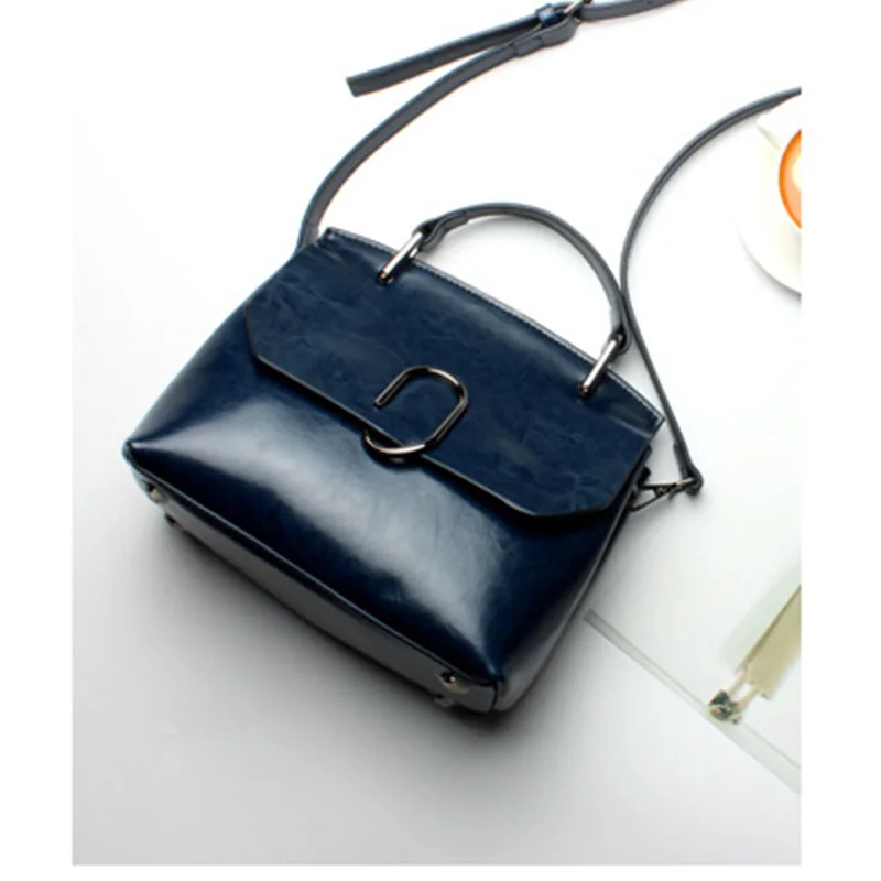 Женская сумка из воловьей кожи, новейшая Европейская и американская кожаная сумка, модные сумки через плечо, диагональные сумки через плечо - Цвет: Синий