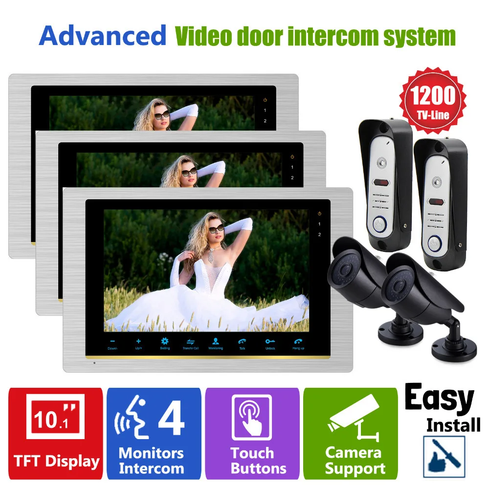 Homefong 10 INCH  TFT Home Door Video Intercom Video  Door Camera  2 Door Access Control 2 CCTV Camera 3 Intercom Monitor