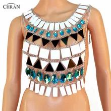 Chran Perspex Crop Top Sonus Festival Bra Harness Necklace EDC Outfit Wear Body Lingerie Metallic Bikini Tank EDM Jewelry CRM804 shining knoted front metallic crop top