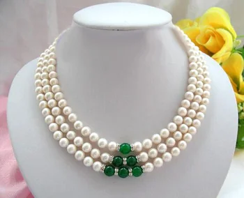 

Fashion new design vogue popular 3rows 8mm round white freshwater pearls Beautiful necklace 17"
