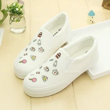 Womens Flats Summer 2016 Breathable Fruit Print Canvas Shoes Espadrilles Creepers Platform White Shoes Women Thick sole Loafers