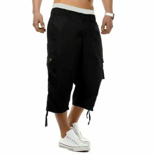 Men's Casual Combat Cargo Shorts 3/4 Sport Pants Beach Elastic Waist Safari Style Trousers US
