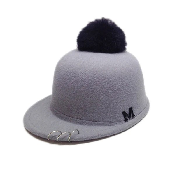 Модные шерстяные мягкие шляпы для детей шляпа для конной езды с меховым помпоном три кольца детская зимняя мягкая фетровая шляпа Chapeu Sombrero YY60543 - Цвет: Grey Fedora for kid