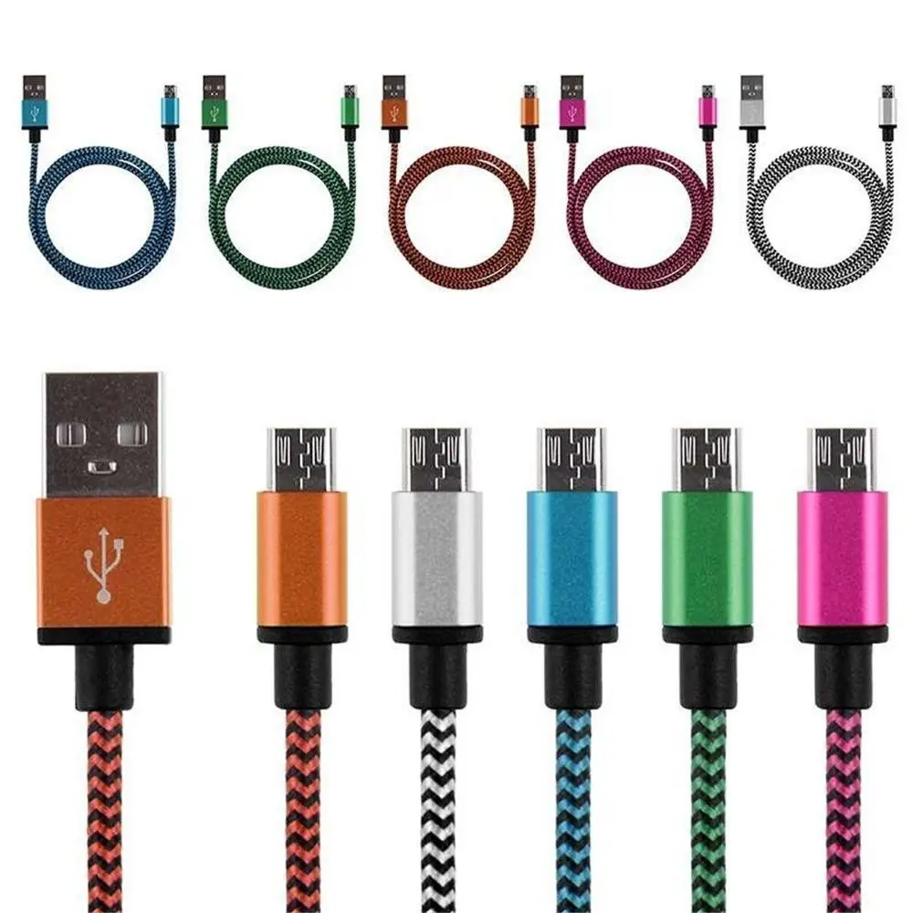100 шт./лот Плетеный провод Micro USB кабель 1 м 3 2 м/6 футов Синхронизация нейлоновый