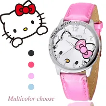 Hello Kitty Watch Women Girls Kids Quartz WristWatch Cartoon Leather Cute Watch Children Crystal Clock Fashion Relojes Gift
