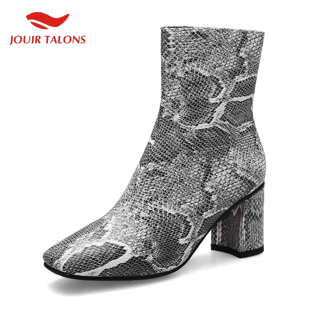 

Brand Plus Size 44 Snake Veins Ladies Square High Heels Shoes Woman Casual Party Sexy Autumn Winter Ankle Boots
