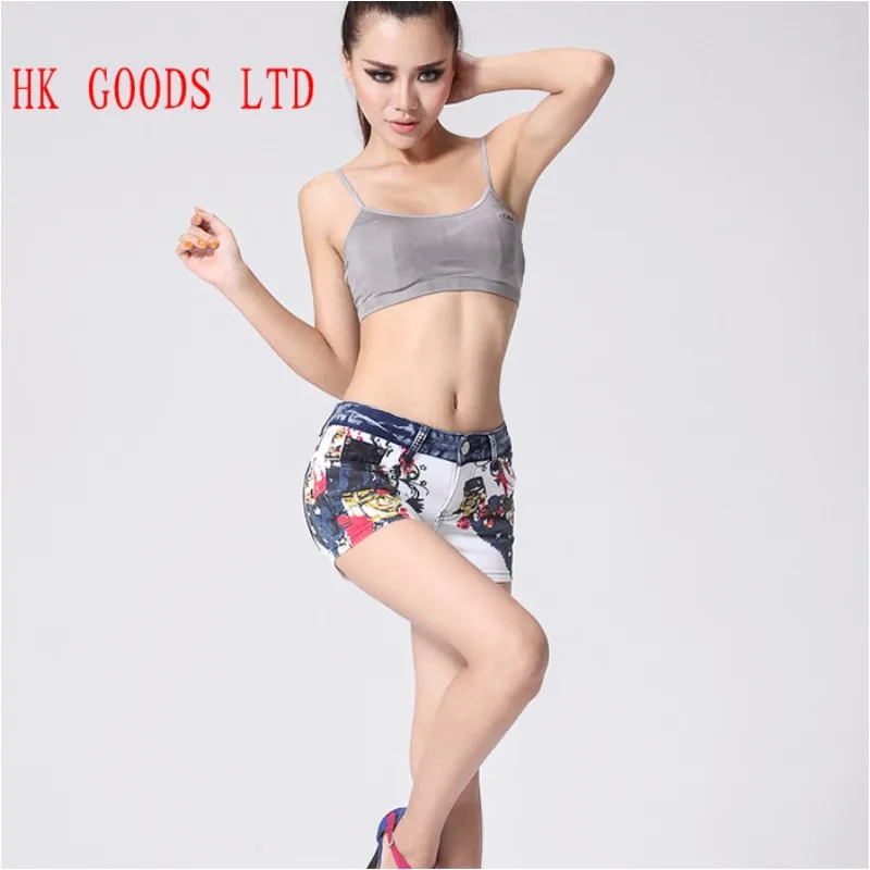 

2016 New Spring Summer  Women's Printed Denim Shorts Female Colored Drawing Doodle Pattern Fashion Jeans Vigorous