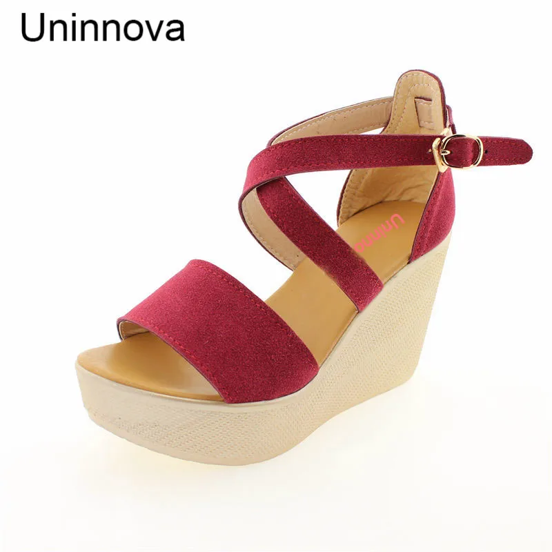 

Women's Wedge Super High Heel Cross Tied Black Wine Casual Comfortable Sandals Extral Small Size 32 Plus Size 43 WSA006