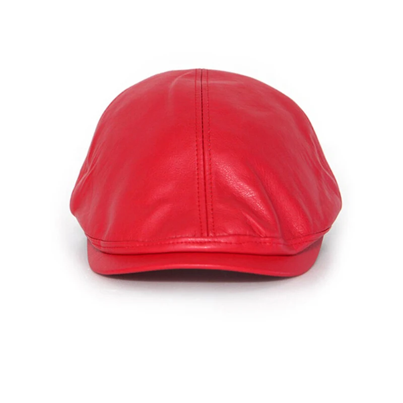 Зимняя кепка из искусственной кожи, s кожаный ветрозащитный мужской берет, кепка для мужчин и женщин, модная остроконечная Кепка s, сохраняющая тепло, женские мужские береты, шапки, газетная Кепка - Цвет: Red