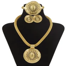2017 New Fashion Jewelry Set African Women Pendant Necklace Bracelet Earrings Ring Jewelry Set Dubai Bride Gold Jewelry