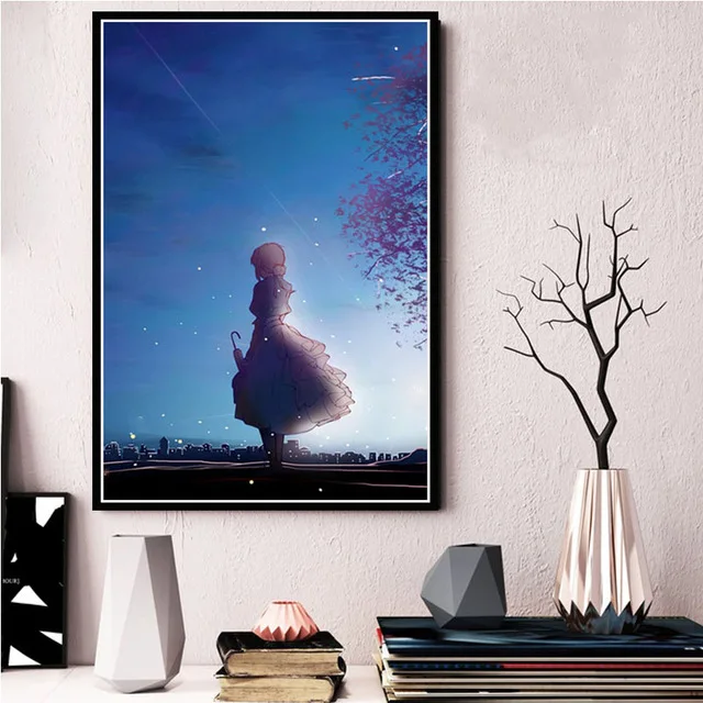 Картина на холсте с принтом домашний Декор стены искусства Фиолетовый Evergarden Япония Аниме модульные картины в скандинавском стиле плакат для детской комнаты - Цвет: BO xianru580-09