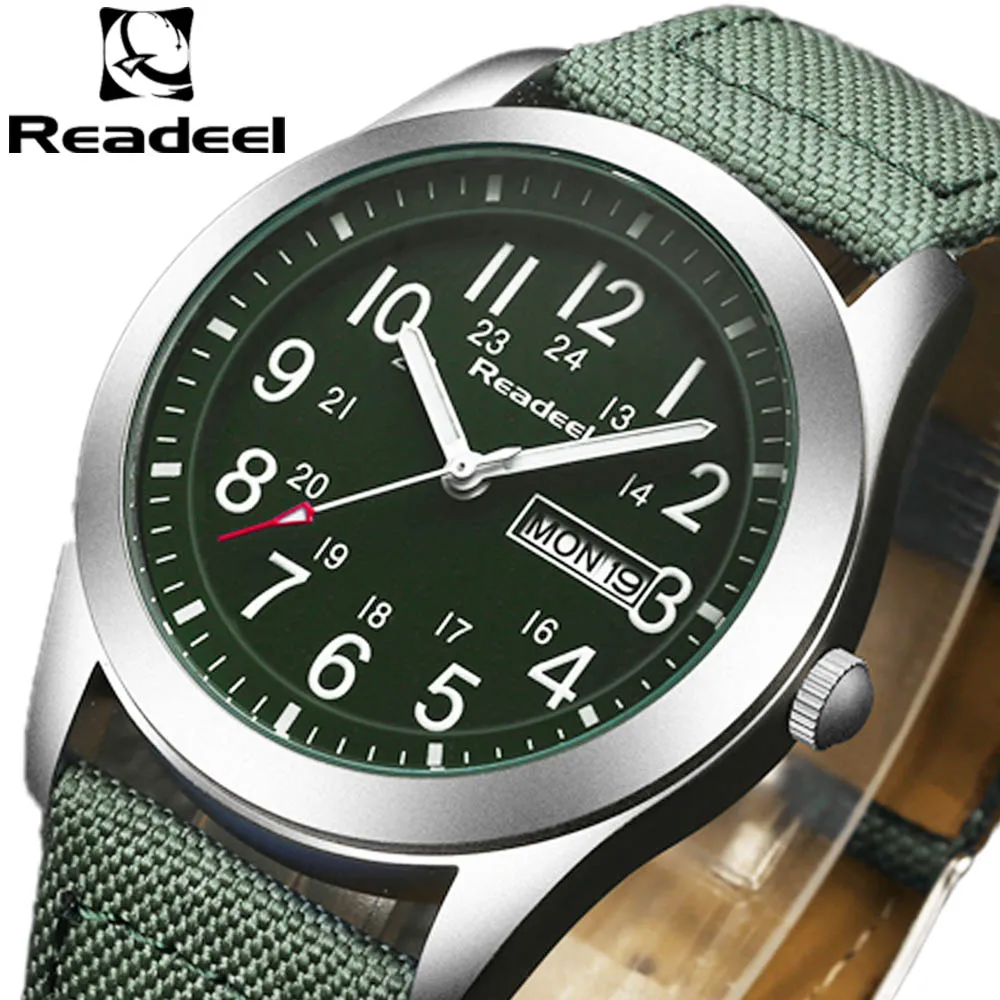 Günstig 2019 Readeel Luxus Marke Militär Uhr Männer Quarz Analog Uhr Leder Leinwand Uhr Mann Sport Uhren Armee montre femme cuir