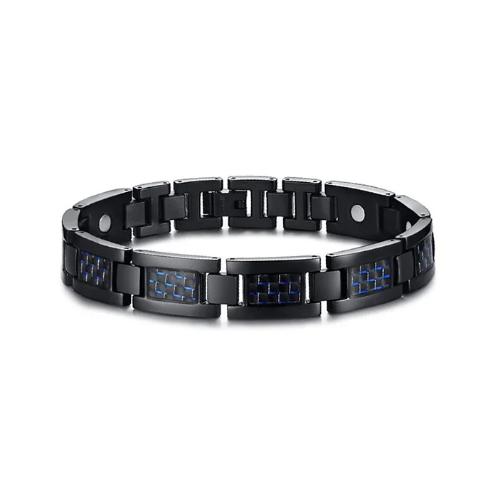 Vinterly, черный браслет для здоровья, мужской браслет из нержавеющей стали, синий, углеродное волокно, стальной магнитный браслет, мужской Энергетический Браслет-цепочка для мужчин - Окраска металла: ST068BL