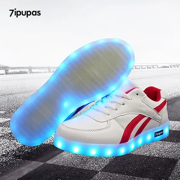 

7ipupas 2018 Red twill Basket light up sneakers boy girl shoes led schoenen casual kid homme luminous sneakers Unisex Chaussures