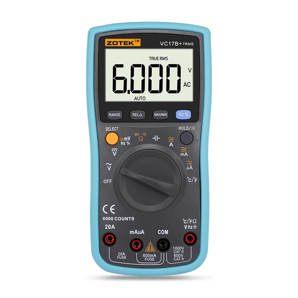 

VC17B Digital Multimeter 6000 COUNTS Backlight AC/DC Ammeter Resistance Capacitance Temperature Meter Tester