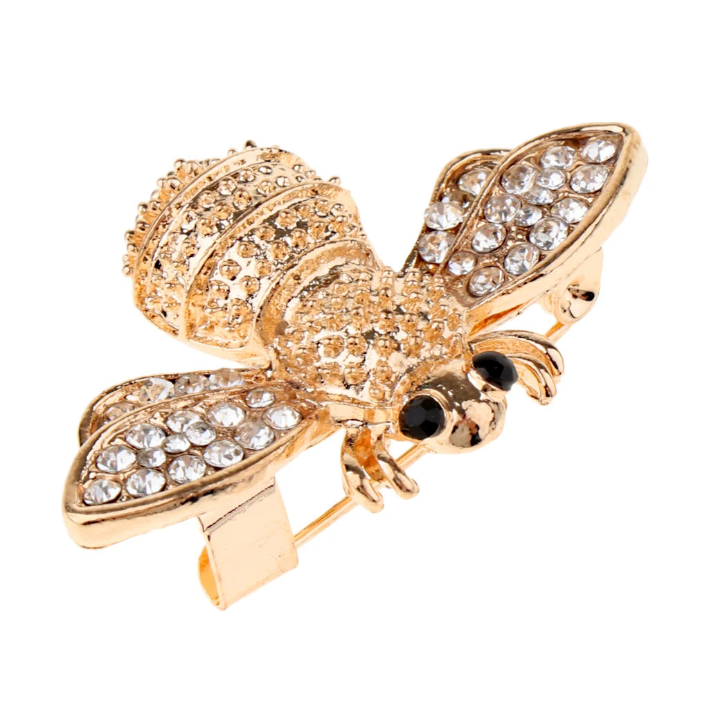 Women Elegant Bee Diamante Brooch with Crystal Insect Brooch Lapel Collar Pins for Dress Accessories