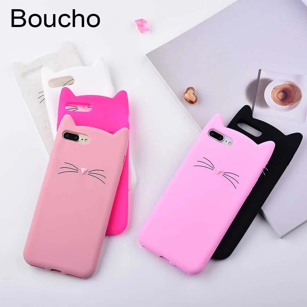 

Boucho Soft Silicone Phone Cases For Iphone X 6 6s 7 8 Plus XS MAX XR 3D Cartoon Cat Pattern Back Cover For iphone 5 5S SE Case