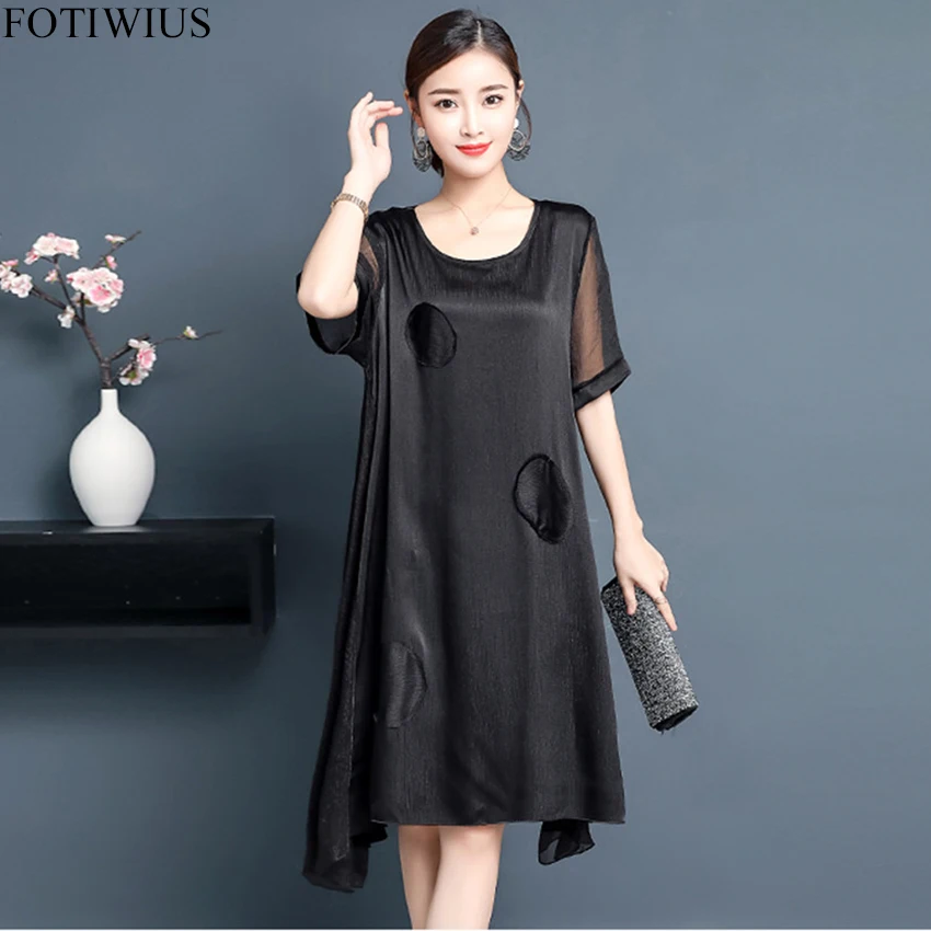 

3XL 2019 Summer Dress Women Short Sleeve Casual Shirt Dress Chinese Style Vintage Plus Size Silk Dresses Vestidos Robe Femme