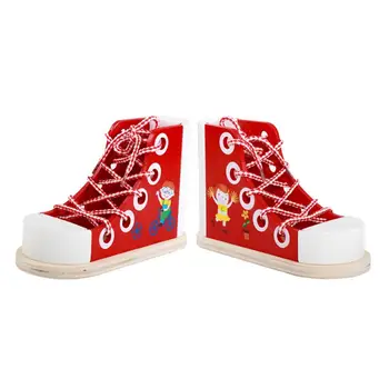

Wooden Lacing Shoes Shoelace Threading Tie-up Educational Teaching Toys Shoes Pen Container for Chldren Kids Toddler