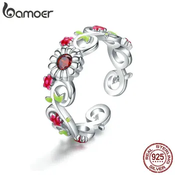 

BAMOER Authentic 925 Sterling Silver Design Flower Wall Openwork Ring for Women Alice in Wonderland Silver Jewelry GAR023