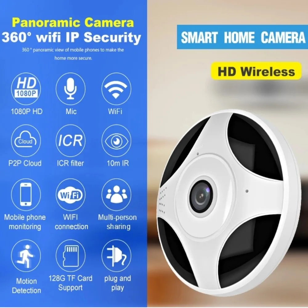 HD 3MP/1080P панорамная VR IP камера 360 градусов рыбий глаз широкоугольная wi fi