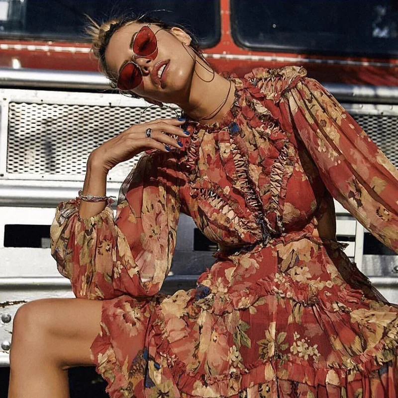 

Casual Fashion Long Lantern Sleeve Backless Ruffles Cute Dress Club Party Dress