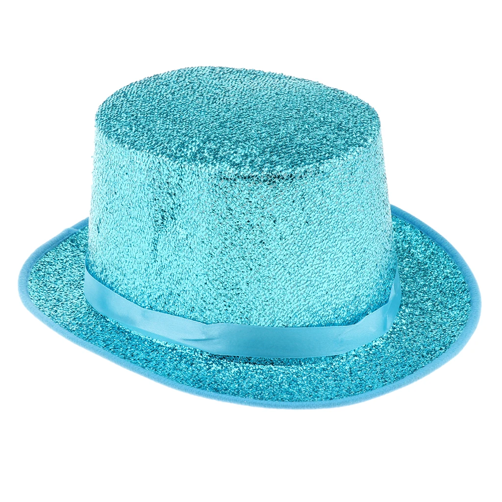 Adult Top Hat Fancy Dress Shiny Sequin Satin Magician Stage Performing Hat Costume Party Favors for Mens Ladies