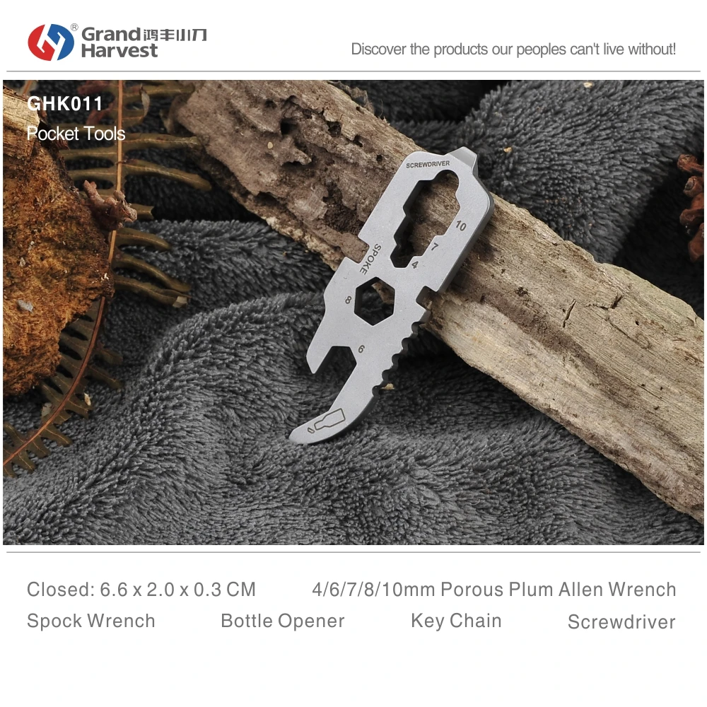 Grand Harvest Spoke Wrench Bottle Opener Key Chain Screwdriver Porous