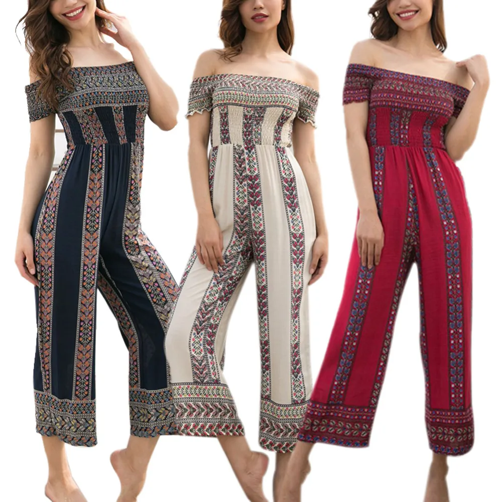 2018 Women Jumpsuits Summer Vacation Polyester Jumpsuits Bohemian