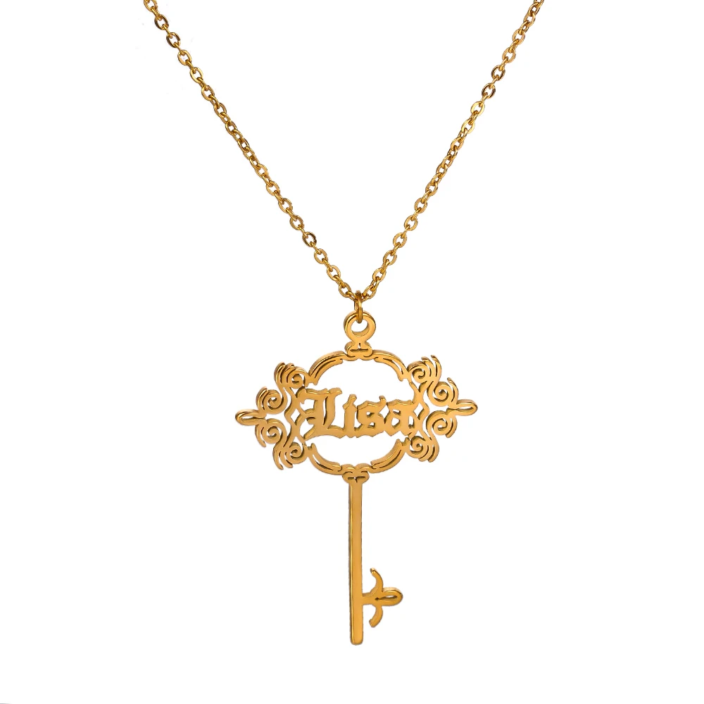 

Senfai Personalized Custom Cursive Name Necklace Stainless Steel Date Any Word Special Key Design Pendant Necklaces for Women
