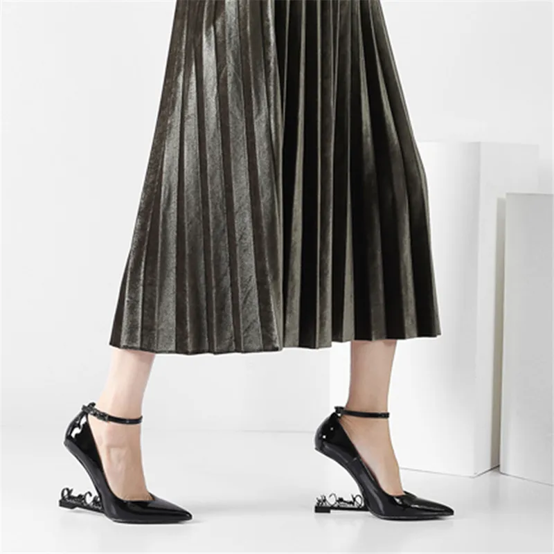 Jady Rose 2019 New Metal Letters Heel Women Pumps Patent Leather High Heels Mary Jane Wedding Dress Shoes Woman Valentine Shoes