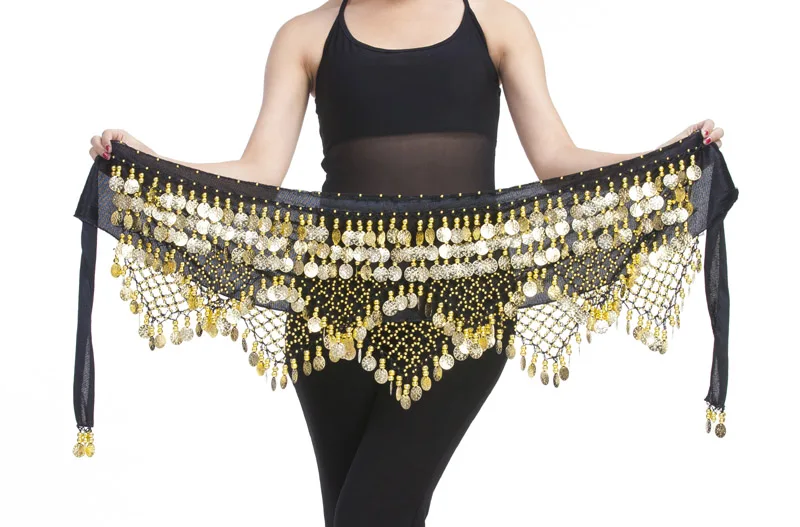Дешевая Одежда для танцев женская спортивная одежда треуголный набедренный шарф цветной горный хрусталь Регулируемая посадка 300 золотые монеты, живот танец