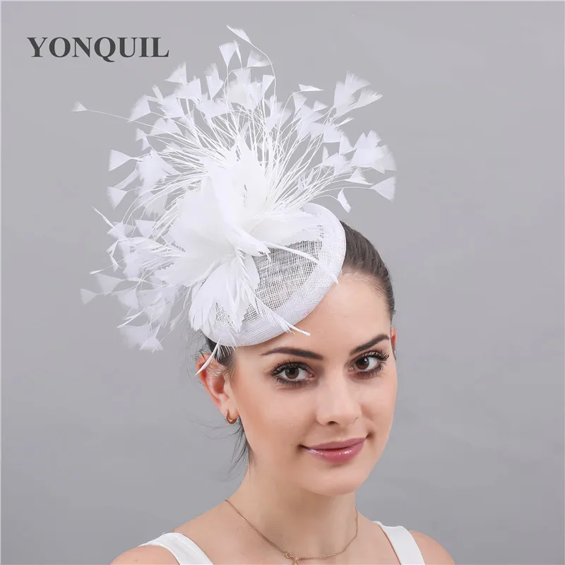 Sinamay fascinators chapeau модные перья шляпы элегантные женские волосы fedora аксессуар дамвечерние Вечеринка чайная гонка головные уборы с зажимами