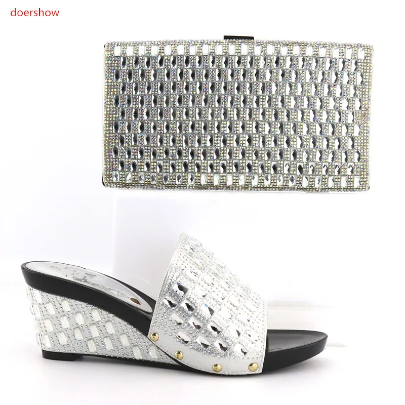 

doershow New Arrival Italian Shoes and Bag Set Ladies High Quality Women Shoe and Bag To Match For Party wedding QV1-8