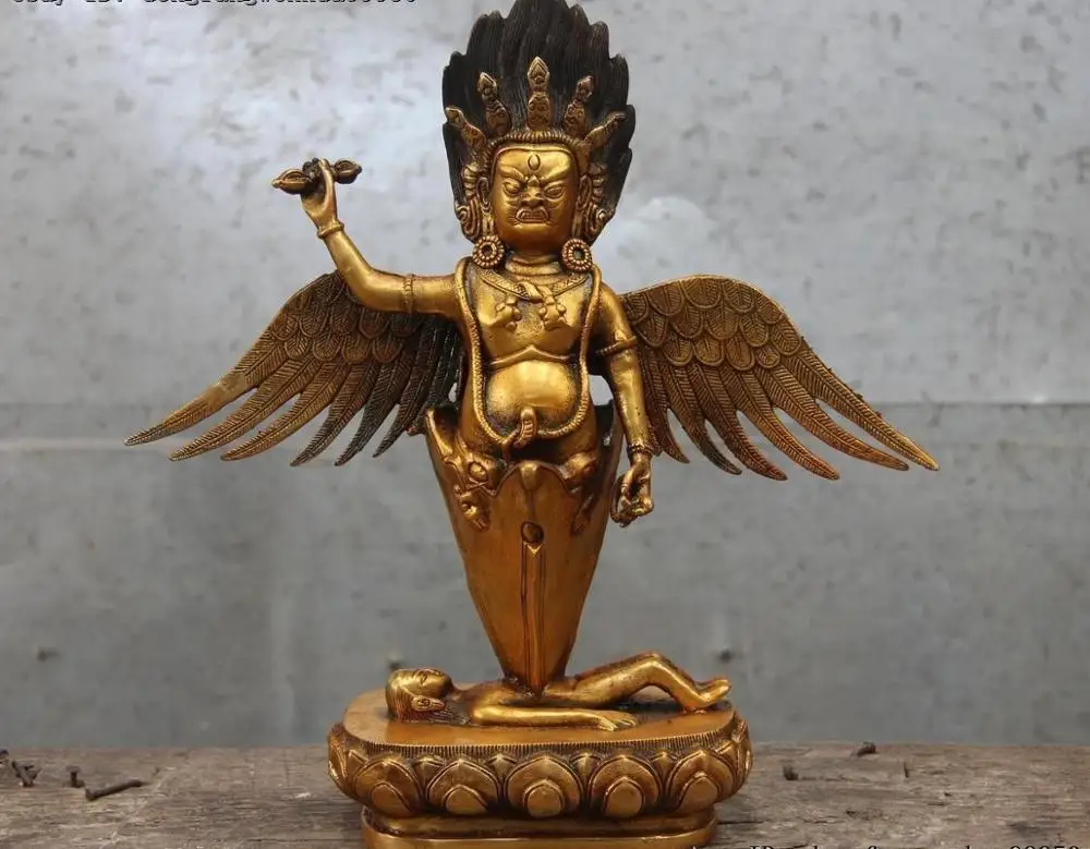 Храм тибетского буддизма Бронзовая медная статуя Garuda Bird Setrap Chen Vajvakilaka | Дом и сад