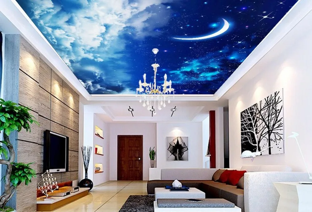 Us 12 6 58 Off Wallpaper 3d Mural Ceiling Home Decoration Star Moon Cloud Ceiling 3d Wallpaper Modern For Living Room Murals In Wallpapers From Home