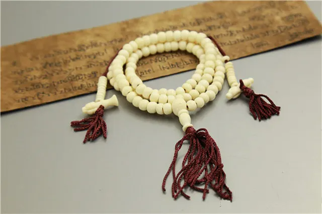 Тибетский буддийский 108 шт белый якский костяной молитвенный бисер мала для медитации 6,5 мм костяной бисерный браслет для девочек BRO816