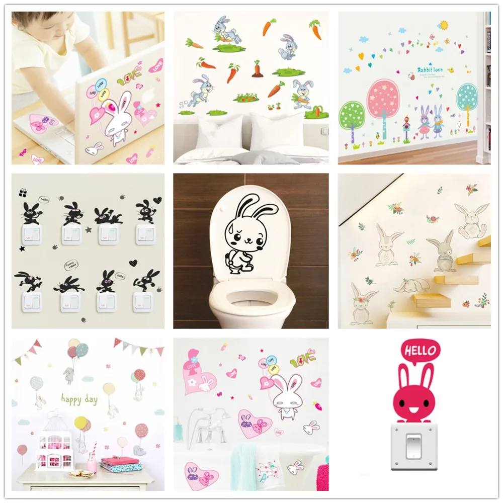 

% 3D Cartoon animal Cat Rabbit Flower Wall Sticker For Baby Girls Kids Rooms Home Decor Teddy Classroom Wall Decals diy mural