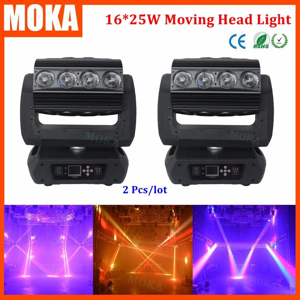 2 Pcs/lot RGBW 16x25W LED moving head light Quad 4in1 cree LED moving head beam Spider bar effect led disco light multi degree