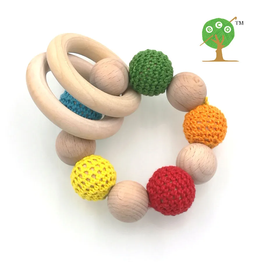 Новая Радуга Экологичные натуральный 20 мм круглый бука бусины вязание крючком кормящих игрушки малыша Детская игрушка из природного материала ET12