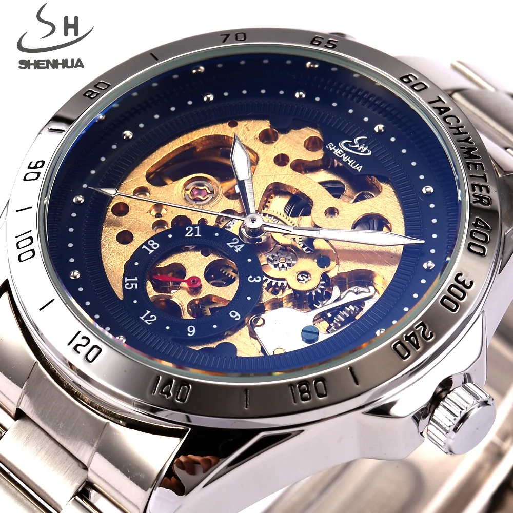 SHENHUA Luxury Brand Skeleton Automatic Watch Men Mechanical Watches Fashion Black Stainless Steel Wristwatch Relogio Musculino SHENHUA Luxury Brand Skeleton Automatic Watch Men Mechanical Watches Fashion Black Stainless Steel Wristwatch Relogio Musculino