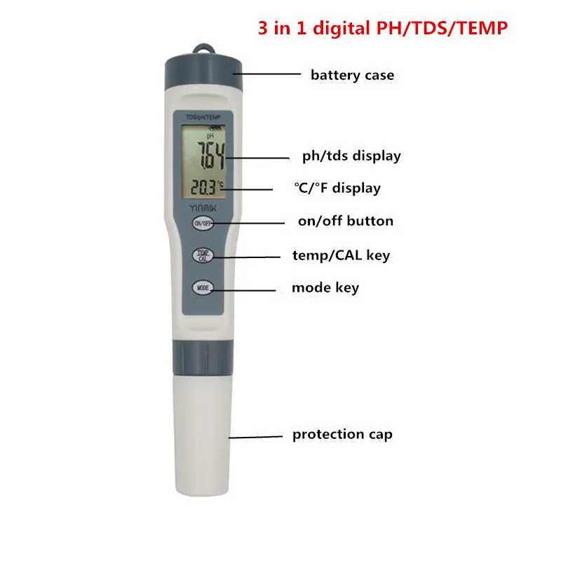 Digital PH TDS EC Meter Temperature tester Filter Measuring Water High Quality Purity Tester for pool aquarium 20%off