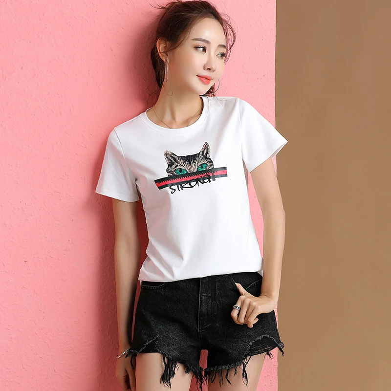 

shintimes New Animal Print T Shirt Women Tshirt 2019 Short Sleeve Cotton T-Shirt Womens Korean Clothes Tee Shirt Femme Plus Size