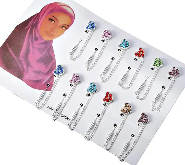 Hijab Pins Brooches Wholesale 12PCS Flower Crystal Muslim For Women
