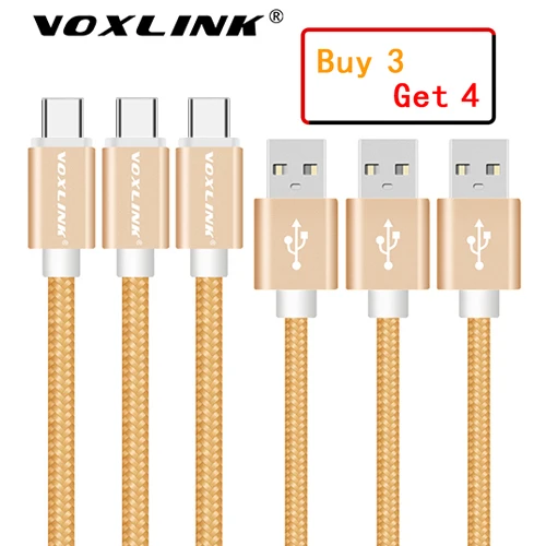 VOXLINK 3 Pack нейлон плетеный кабель USB TypeC Быстрая зарядка кабель для samsung Galaxy для htc 10 MacBook Xiaomi Mi8 A1 зарядки шнур - Цвет: Gold