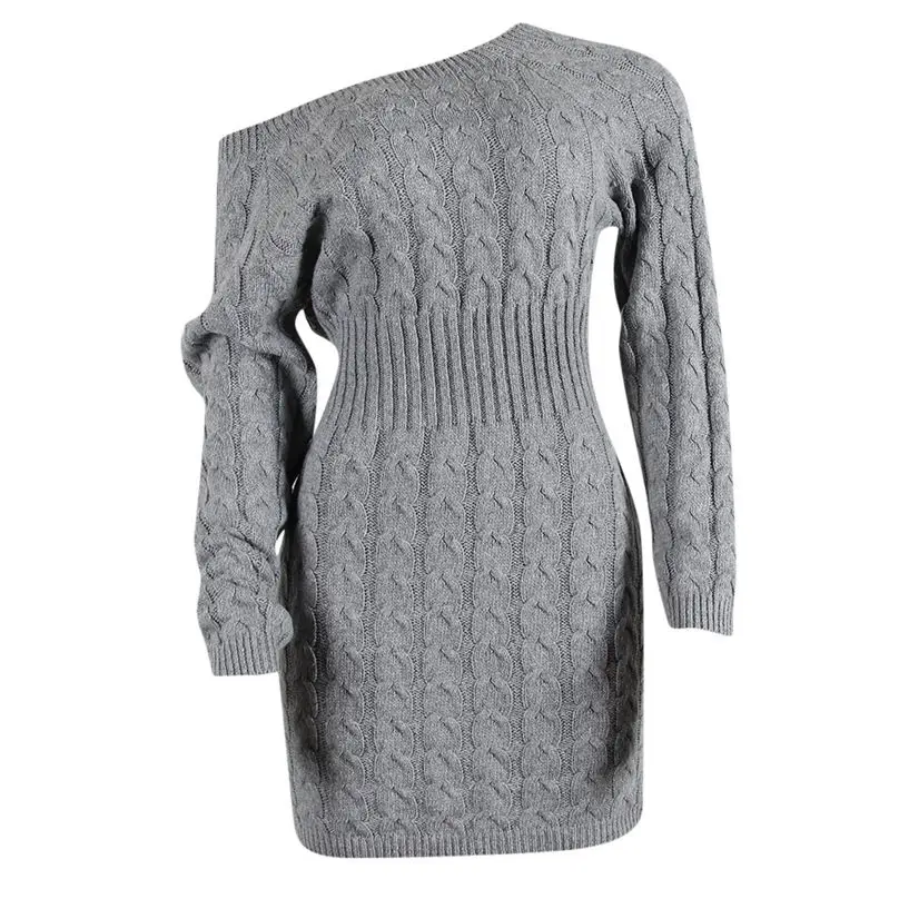 Новое модное женское платье средней длины осень-зима пикантный зауженный женский длинный скрученный мини теплые платья 3Y12 - Цвет: Серый