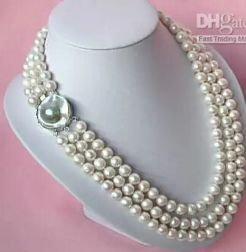 

Free Shipping >>triple strands 8-9mm south seas white pearl necklace