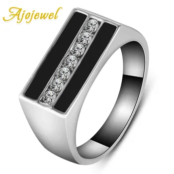 

Ajojewel Fashion Black Enamel AAA CZ Men Ring Size 7/8/9/10/11 Bague Homme
