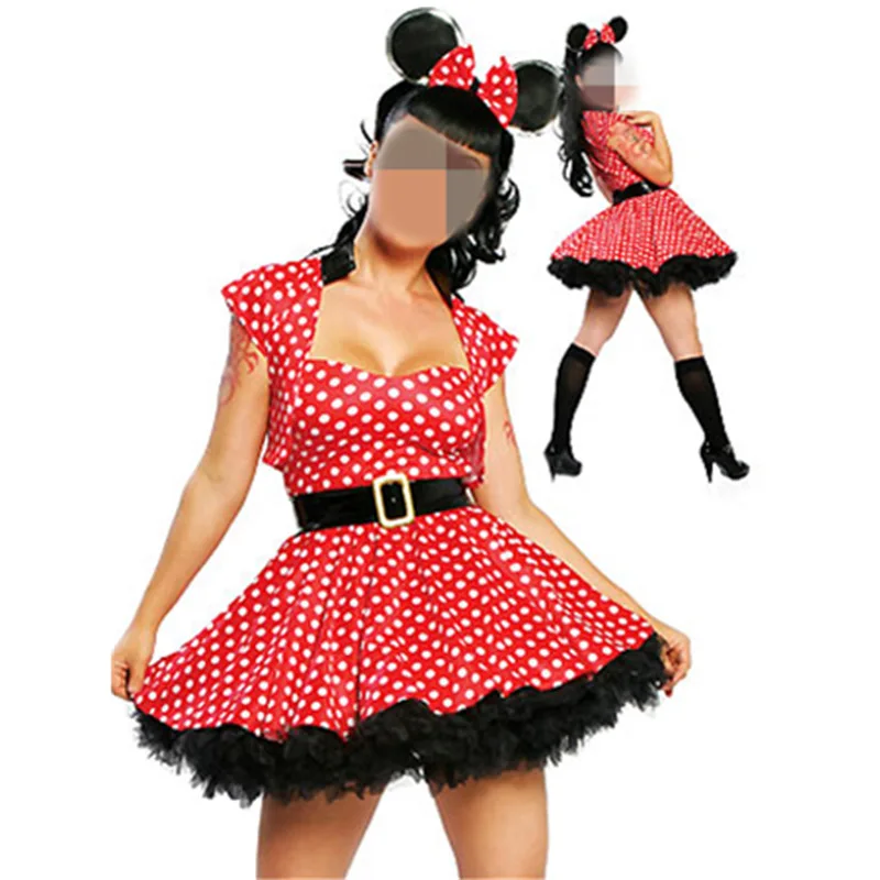 New 2 Pcs Sexy Halloween Adults Costume Mikey Micky Minnie Miki Mouse 